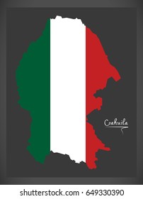 Coahuila map with Mexican national flag illustration