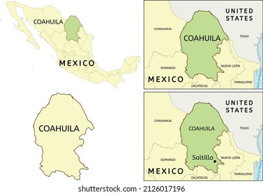 Coahuila state location on map of Mexico