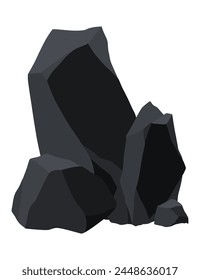 Coal black mineral resources. Pieces of fossil stone. Polygonal shape. Black rock stone of graphite or charcoal. Energy resource charcoal icon