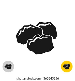 Coal black rocks icon. Three pieces of a coil together symbol. Monochrome color style.