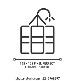 Kohlestrahlen Pixel perfekte Linearsymbol. Break rock for graavation. Kontrollierte Verwendung von Sprengstoffen. Kohlebergbau Dünne Illustration. Contour-Symbol. Vektorgrafik-Zeichnung. Bearbeitbarer Hub