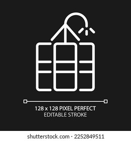 Coal blasting pixel perfect white linear icon for dark theme. Break rock for excavation. Controlled use of explosives. Thin line illustration. Isolated symbol for night mode. Editable stroke