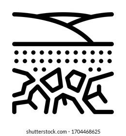 carbón en los intestinos del vector de icono de la tierra. el carbón en tazones de señal de tierra. ilustración de símbolo de contorno aislado