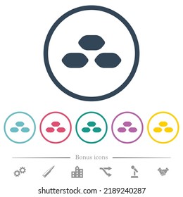 Coal briquettes flat color icons in round outlines. 6 bonus icons included.