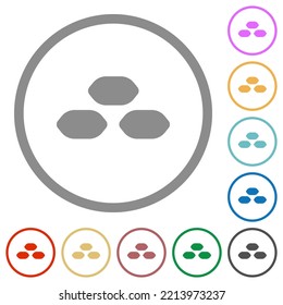 Coal briquettes flat color icons in round outlines on white background