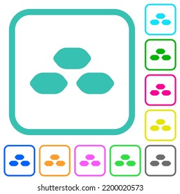 Coal briquettes vivid colored flat icons in curved borders on white background
