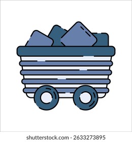 Coal Cart Flat design style, cart filled with coal, representing fossil fuel energy, perfect for energy infographics, industry icons, and mining illustrations.
