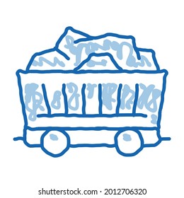 vector de icono de esbozo de carro de carbón. Dibujo manual de la línea azul del doodle de arte de la carreta de carbón. ilustración de símbolo aislado