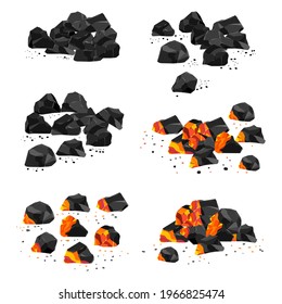 Coal and charcoal pile vector set isolated on a white background. svg