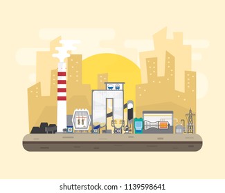 coal energy,  coal power plant with boiler and steam turbine generate the electric supply to the city