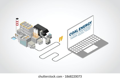 coal energy, coal power plant with isometric graphic 