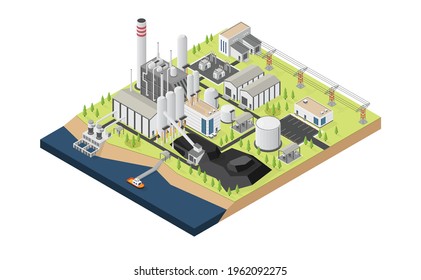 The Coal Energy, Coal Power Plant With Isometric Graphic