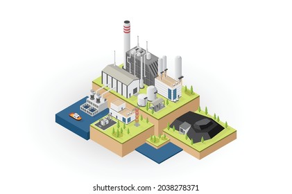 The Coal Energy, Coal Power Plant With Isometric Graphic