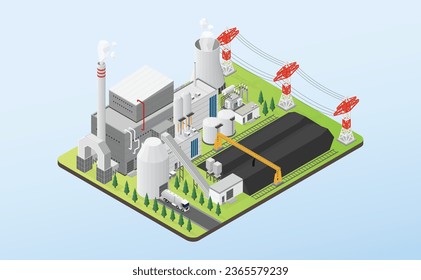 the coal energy, coal power plant with isometric graphic