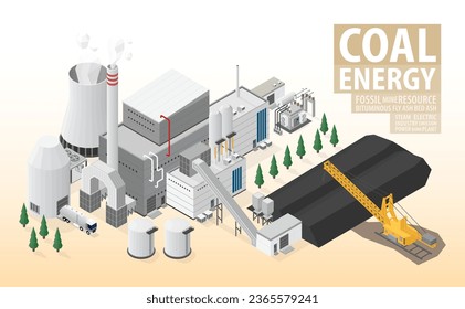 la energía del carbón, la central de carbón con gráficos isométricos