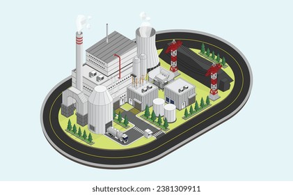 the coal energy, coal power plant with isometric graphic