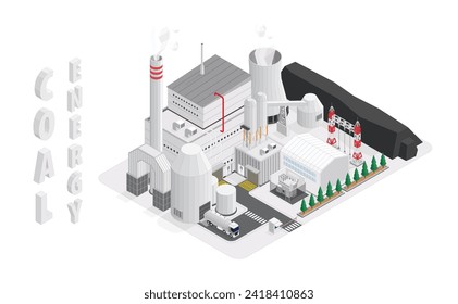 the coal energy, coal power plant with isometric graphic