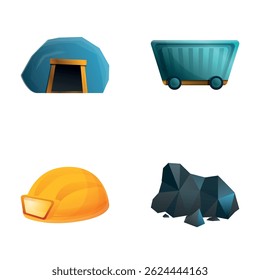 Coal equipment icons set cartoon vector. Coal mining equipment. Mine industry