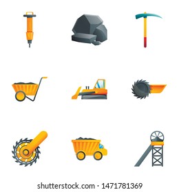 Coal extraction icon set. Cartoon set of 9 coal extraction vector icons for web design isolated on white background