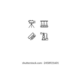 Iconos lineales perfectos del pixel de la extracción de carbón establecidos para el modo oscuro, claro. Equipo de la máquina de la industria pesada. 