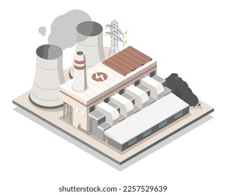 Kohlefaserfossile Brennstoffe Elektrokraftwerk schmutzige Verschmutzung Energie beim Rauchklima-Konzept isometrische einzelne Illustration Cartoon