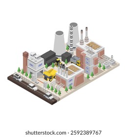 Coal fired fossil fuels electric electricity power plant isometric illustrated in vector