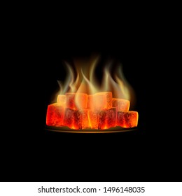 Coal to fuel the hookah, flame, fire. Vector illustration, design for banner, hookah signs. Vector, EPS 10