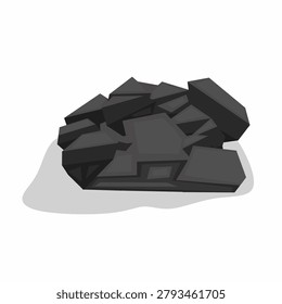 Coal for fuel on a white background. Pile of coal. Vector illustration