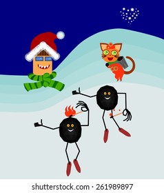 Coal and heating cartoon figures background