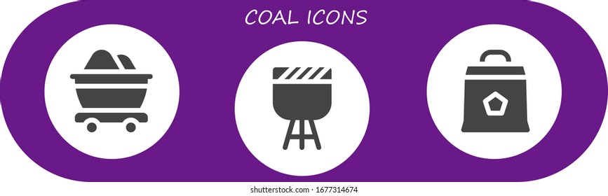 coal icon set. 3 filled coal icons. Included Mine, Barbecue, Charcoal icons