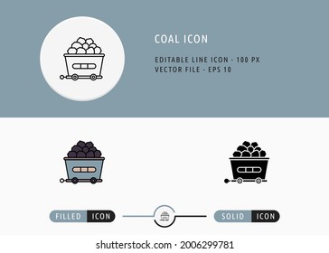 Coal icons set editable stroke vector illustration. Energy power resource symbol. Icon line style on isolated background for ui mobile app, web design, and presentation.