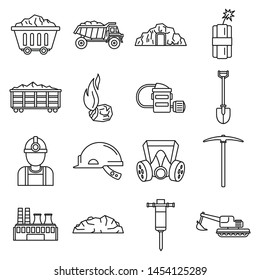 Coal industry factory icons set. Outline set of coal industry factory vector icons for web design isolated on white background