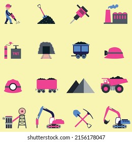 Coal industry flat vector icon collection set
