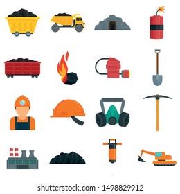 Coal Industry Icons Set. Flat Set Of Coal Industry Vector Icons For Web Design