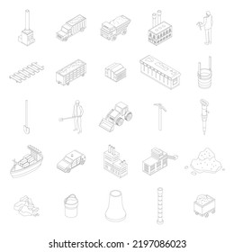 Coal industry icons set. Isometric set of coal industry vector icons outline thin lne isolated on white