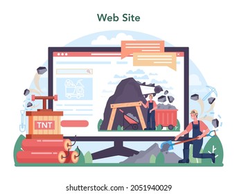 Coal industry online service or platform. Mineral and natural resources extraction. Mining and industrial exploration of crude coal. Website. Vector illustration