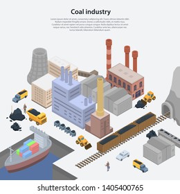 Coal industry plant concept background. Isometric illustration of coal industry plant vector concept background for web design