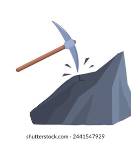 Coal lumps and pickaxe. Firewood charcoal fossil mineral fuels pile, graphite material with mining tool vector illustration