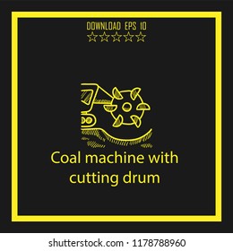 Coal machine with cutting drum sketch vector icon