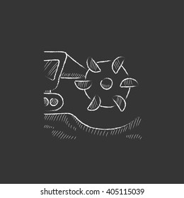 Coal machine with rotating cutting drum. Drawn in chalk icon.