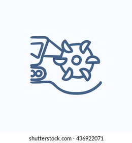 Coal machine with rotating cutting drum vector sketch icon isolated on background. Hand drawn Coal machine with rotating cutting drum icon. Coal machine sketch icon for infographic, website or app.