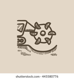 Coal machine with rotating cutting drum vector sketch icon isolated on background. Hand drawn Coal machine with rotating cutting drum icon. Coal machine sketch icon for infographic, website or app.