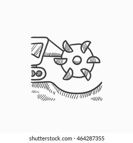 Coal machine with rotating cutting drum vector sketch icon isolated on background. Hand drawn Coal machine with rotating cutting drum icon. Coal machine sketch icon for infographic, website or app.