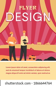 Coal mine engineers controlling heavy hydraulic machines in quarry. Men in hardhats holding pad and blueprints. Vector illustration for, industry, industrial equipment, job concept