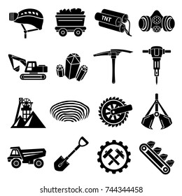 Coal Mine Icons Set. Simple Illustration Of 16 Coal Mine Vector Icons For Web