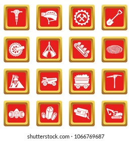 Coal mine icons set vector red square isolated on white background 