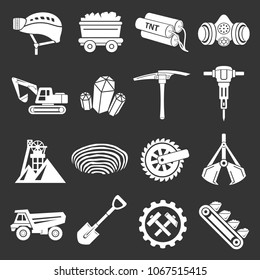 Coal mine icons set vector white isolated on grey background 