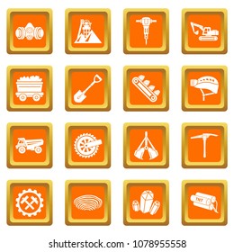 Coal mine icons set vector orange square isolated on white background 