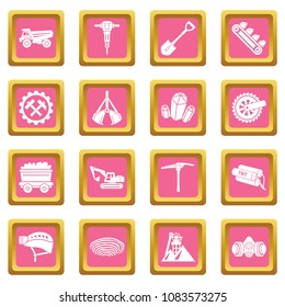Coal mine icons set vector pink square isolated on white background 