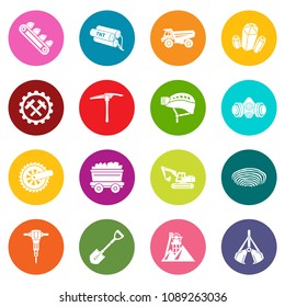 Coal mine icons set vector colorful circles isolated on white background 